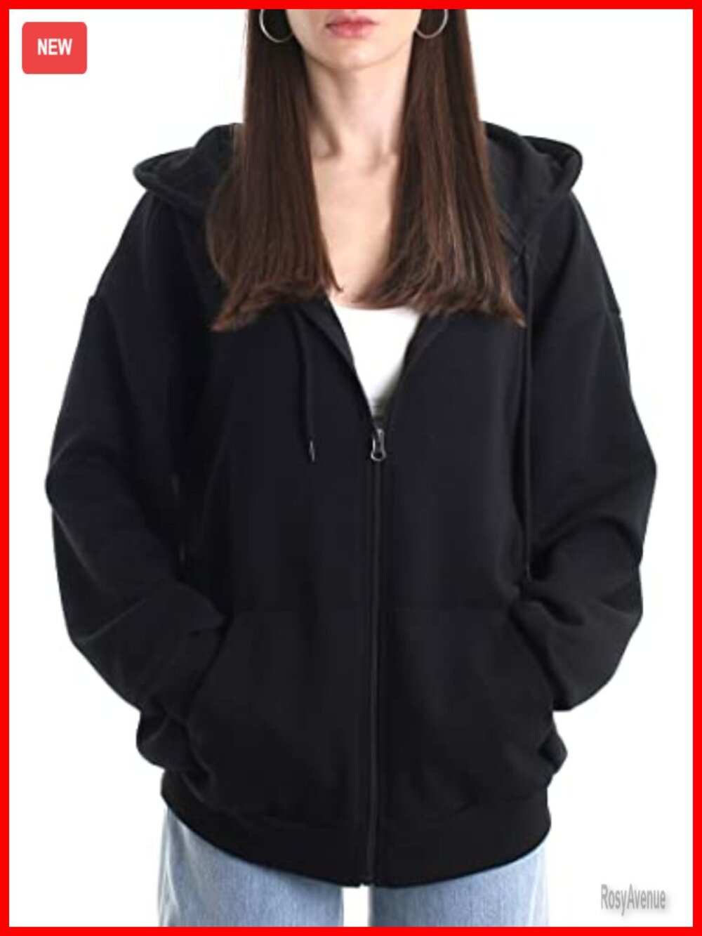 Oversized Zip Up Hoodie Lightweight Cotton Poly Blend Drop Shoulder Sweatshirt
